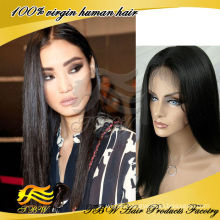 Wholesale Chinese Virgin human hair lace front wigs light yaki straight wig